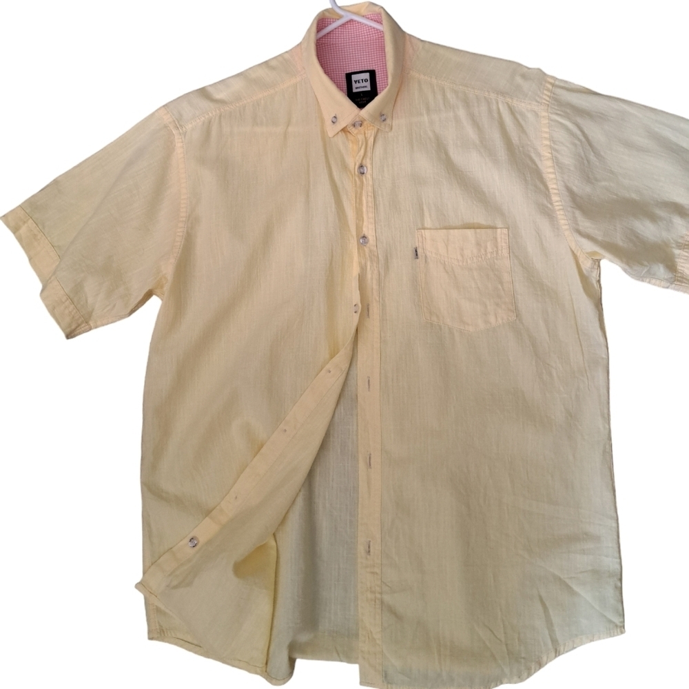 VETO BROTHERS yellow button down short sleeve shirt coastal resort light  LG